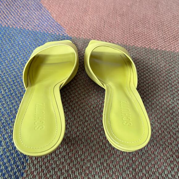 Schutz Dethalia Leather Mules Heels in Citrus Yellow - Picture 7 of 9
